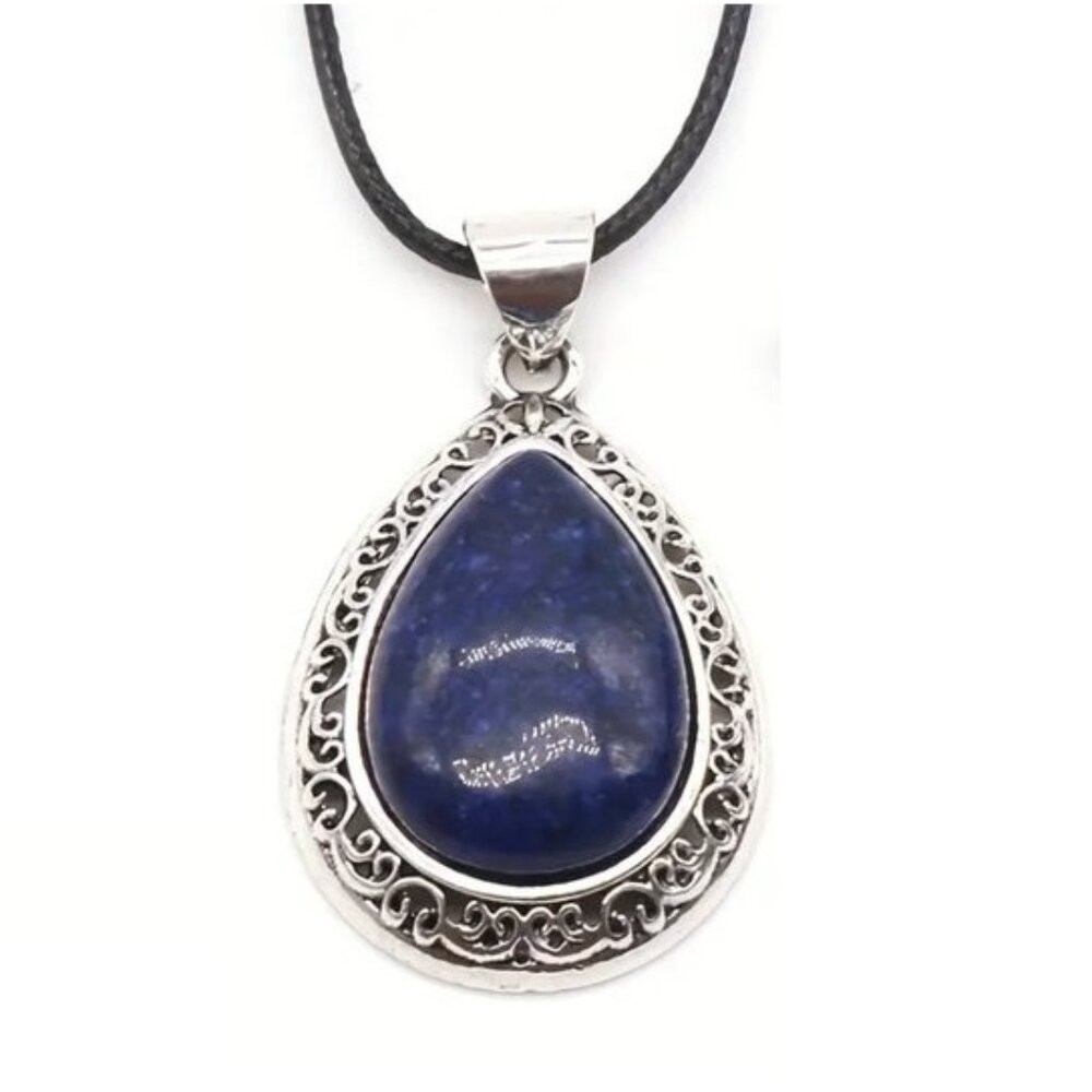 Lapis Lazuli Natural Gemstone Water Drop Pendant Necklace Healing Gemstone